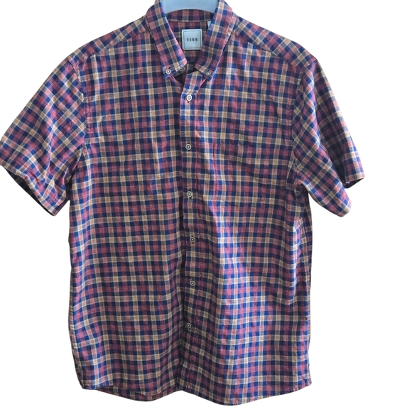 ROWM Men's L Plaid Short Sleeve Shirt Multicolored Chest Pocket - Picture 1 of 10